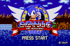 Sonic The Hedgehog Genesis title screen for GameBoy Advance